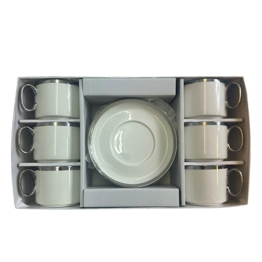 Set de 6 Tazas de Porcelana con Detalles Plateados – Elegancia Minimalista