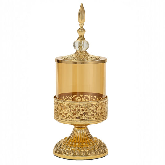 Cibório de vidro com tampa e base ornamentadas