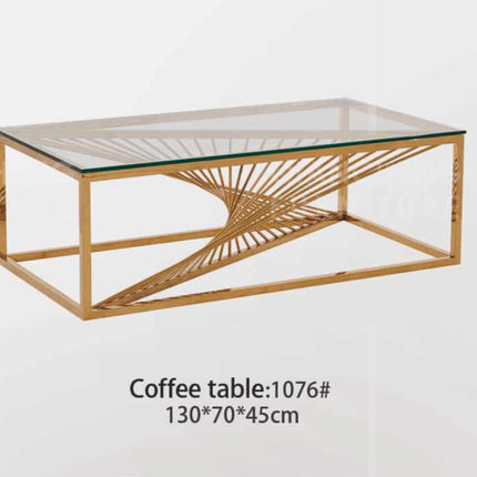 Mesa de centro de cristal y patas acero inoxidable dorado