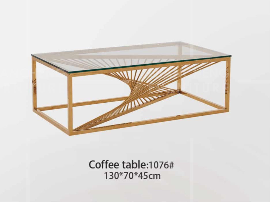 Mesa de centro de cristal y patas acero inoxidable dorado