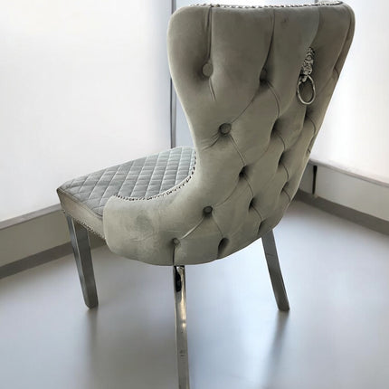 Cadeira de veludo cinza claro LONDRASCHAIRVV25, pernas de metal prateado