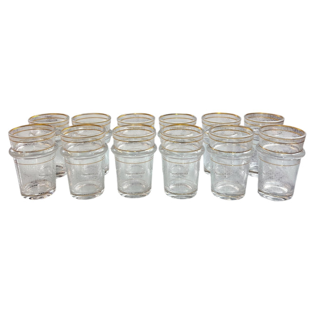 🪄 Conjunto de copos em vidro gravados com rebordo dourado — 12 peças 🪄