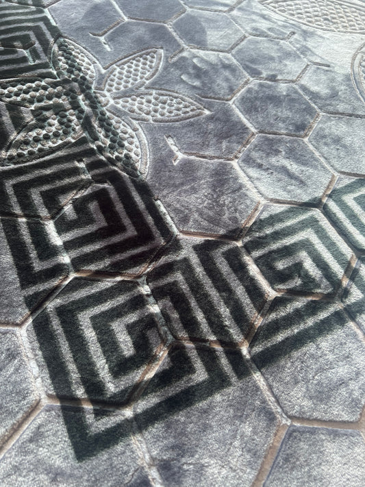 Alfombra Clásica Gris con Cenefa Negra de Inspiración Oriental – Estilo Árabe
