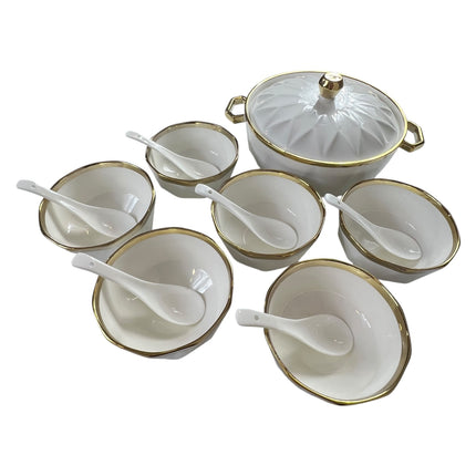 Conjunto de sopa BAVARY COLLECTION com 15 peças – Design de diamante com acabamento dourado