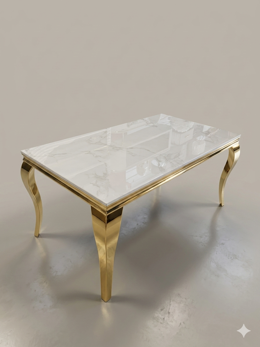 Mesa de Comedor de Diseño Contemporáneo - Mármol y Dorado 160x90x75 Alta calidad