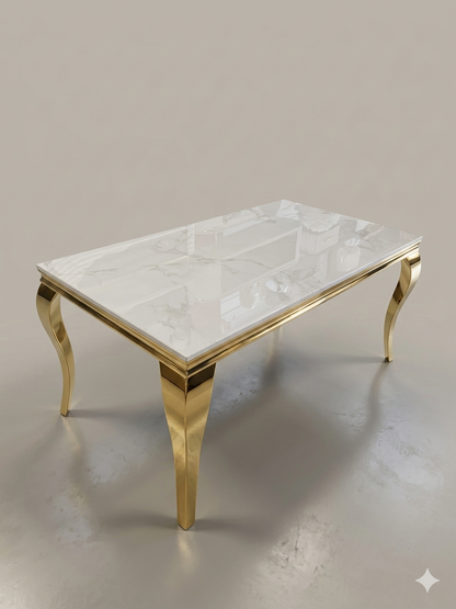 Mesa de Comedor de Diseño Contemporáneo - Mármol y Dorado 160x90x75 Alta calidad