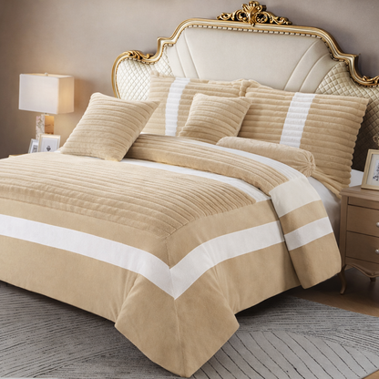 Edredón Aterciopelado con Borreguito MODELO TRAMA DE CANALÉ 2- COLOR CAFÉ