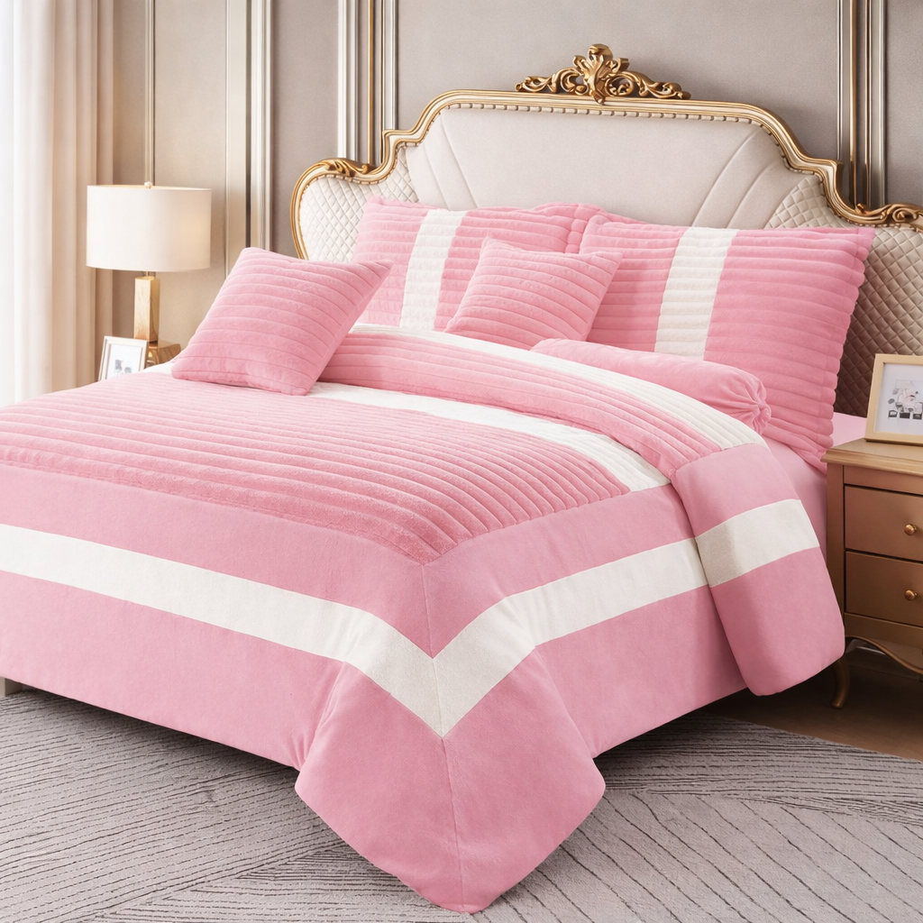 Edredón Aterciopelado con Borreguito MODELO TRAMA DE CANALÉ 2- COLOR ROSA