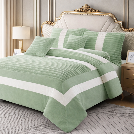 Edredón Aterciopelado con Borreguito MODELO TRAMA DE CANALÉ 2- COLOR VERDE