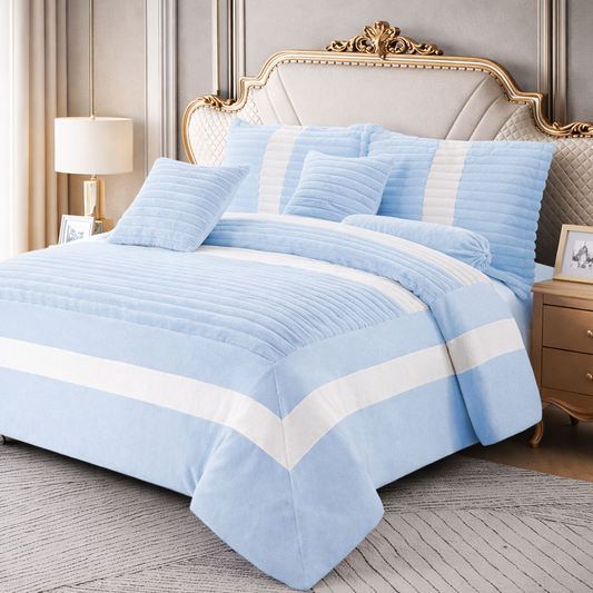 Edredón Aterciopelado con Borreguito MODELO TRAMA DE CANALÉ 2- COLOR AZUL