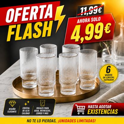 Set 6 Vasos Lines de Cristal Estriado Transparente