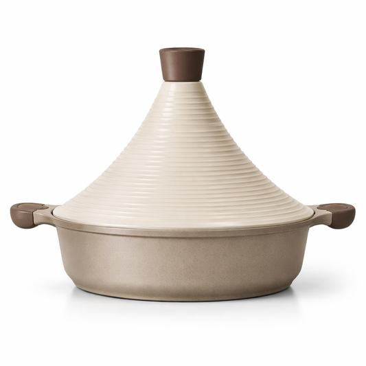 Tajine Tradicional 28 cm Color Beige para Todo Tipo de Cocinas | Olla Antiadherente con Tapa Cónica | Cocción Uniforme y Saludable