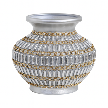 🏺 Jarrón Decorativo Plateado con Detalles Dorados – 28 cm