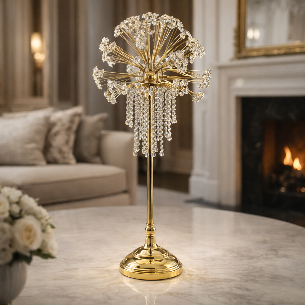 💎 Decorative Tabletop Figure with Hanging Crystals — Golden Elegance and Sophisticated Sparkle ✨