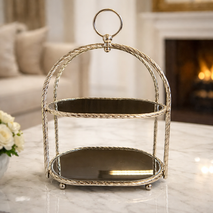 💫 Elegant tabletop shelf with gold frame and mirrored shelves