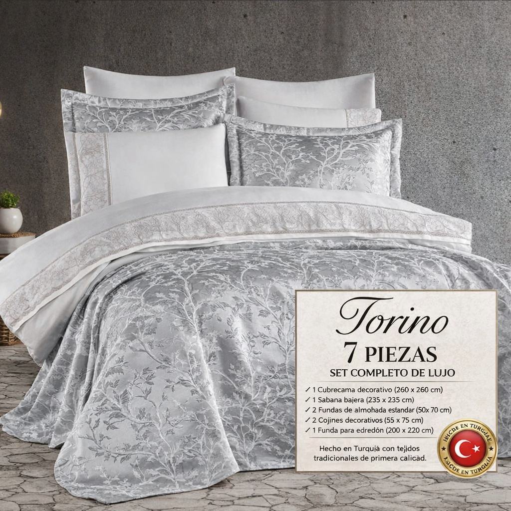 Juego de Cama para Ajuar "Torino" – Sofisticación Natural en tu Dormitorio - COLOR GRIS