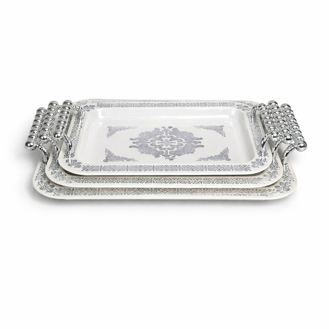 Set of 3 Porcelain Trays with Silver Handles – Elegant Presentation