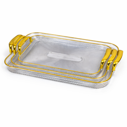 Set x3 Bandejas de PLÁSTICO con Asas Doradas – Lujo y Estilo para Servir