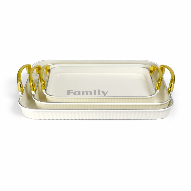 Set of 3 Cream-Colored Trays with Gold Handles – Family