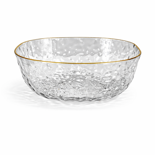 Clear Plastic Bowl with Gold Rim – Glass Effect