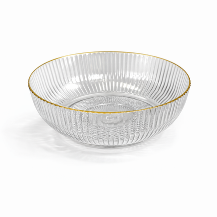 Cuenco de Plástico Transparente Estriado con Borde Dorado – Diseño Elegante