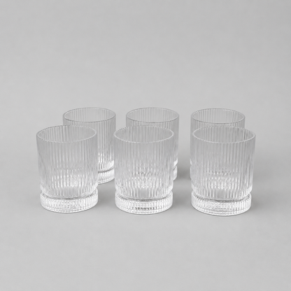 Set de 6 Vasos Bajos de Cristal con Relieve – Elegantes y Resistentes para Bebidas, Refrescos y Zumos