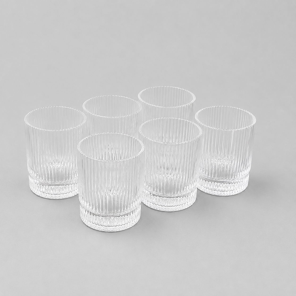 Set de 6 Vasos Bajos de Cristal con Relieve – Elegantes y Resistentes para Bebidas, Refrescos y Zumos