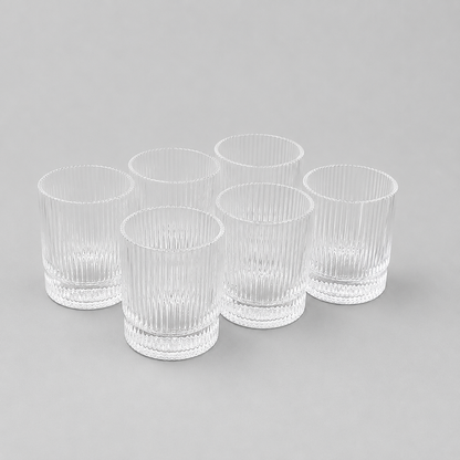Set de 6 Vasos Bajos de Cristal con Relieve – Elegantes y Resistentes para Bebidas, Refrescos y Zumos