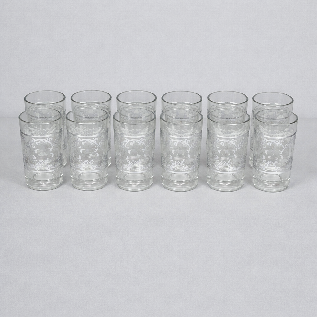 Set de 12 Vasos de Vidrio con Diseño Decorativo – 180 ml
