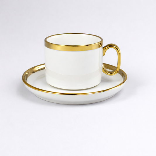 Set de 6 Tazas de Porcelana con Platillos y Detalles Dorados – Juego Elegante para Café o Té