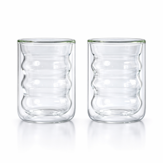 Vasos de Vidrio Doble Pared con Diseño Ondulado – Set de 2 Vasos Modernos