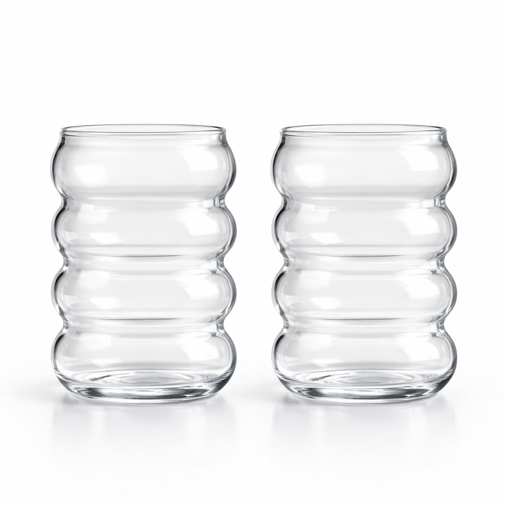 Set de Vasos de Vidrio Ondulado Moderno – Diseño Elegante y Minimalista para Bebidas