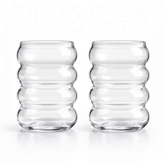 Set de Vasos de Vidrio Ondulado Moderno – Diseño Elegante y Minimalista para Bebidas