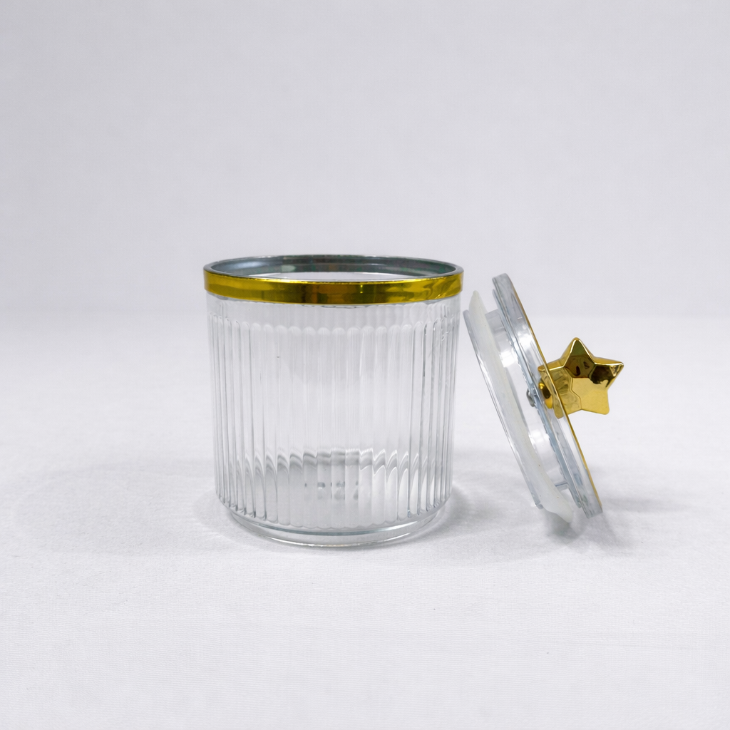 Set de 6 Frascos de Plástico Ámbar con Tapa Dorada y Base Metálica – Organizador Elegante para Cocina