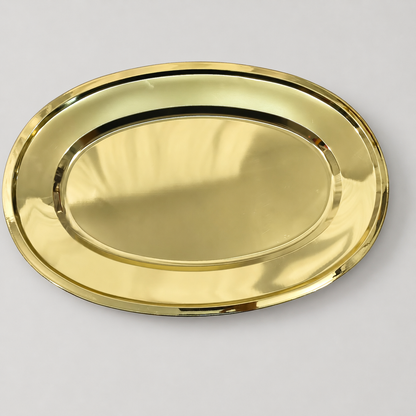 Bandeja Ovalada de Acero Inoxidable – Elegante, Resistente y Multiusos Dorada