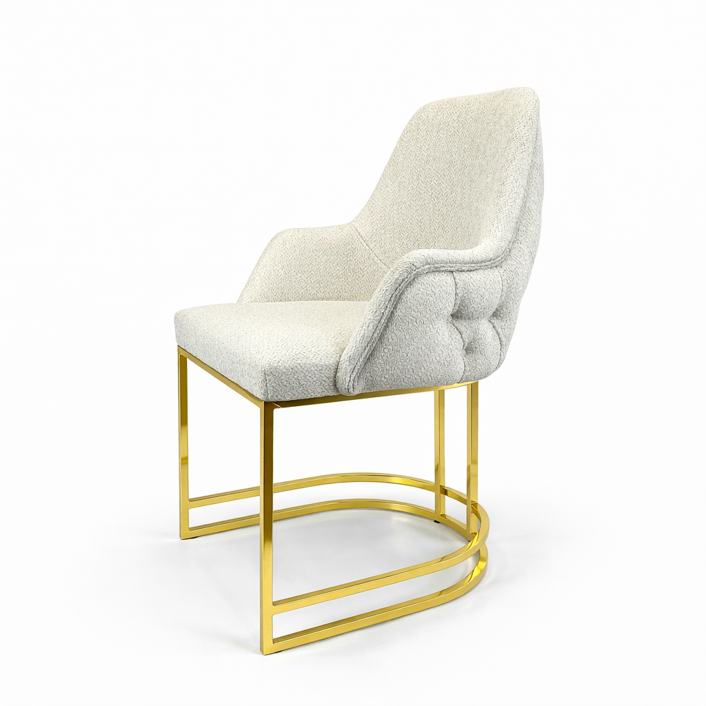 👑✨ Viyana 02 Chair in IVORY / LIGHT CREAM with Gold Base — Modern Luxury ✨💛