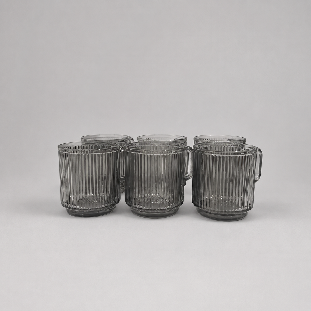 Set de 6 Tazas de Cristal Acanalado Gris Humo con Asa