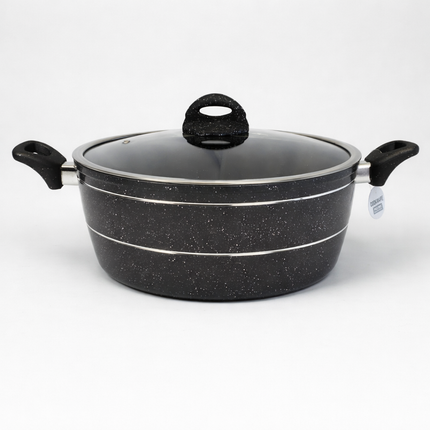 🖤 Batería de Cocina Antiadherente Premium 9 Piezas – Acabado Granito Negro con Tapas de Vidrio