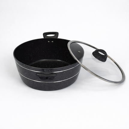 🖤 Batería de Cocina Antiadherente Premium 9 Piezas – Acabado Granito Negro con Tapas de Vidrio