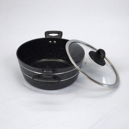 🖤 Batería de Cocina Antiadherente Premium 9 Piezas – Acabado Granito Negro con Tapas de Vidrio