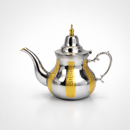 Tetera Elegante Plateada con Detalles Dorados – Diseño Clásico Premium