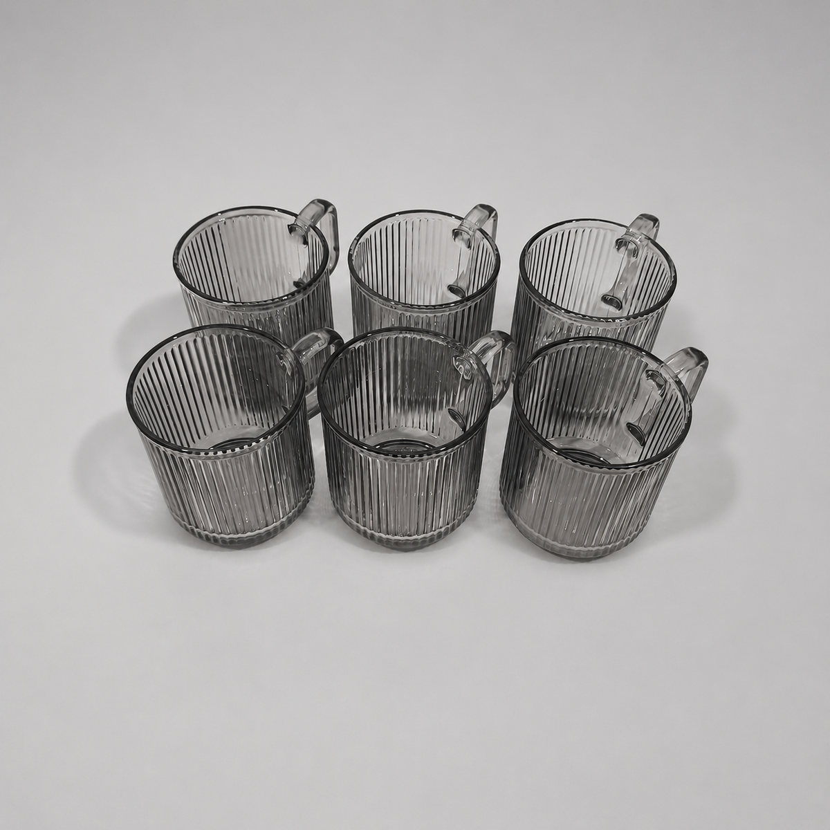 Set de 6 Tazas de Cristal Acanalado Gris Humo con Asa