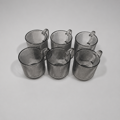 Set de 6 Tazas de Cristal Acanalado Gris Humo con Asa