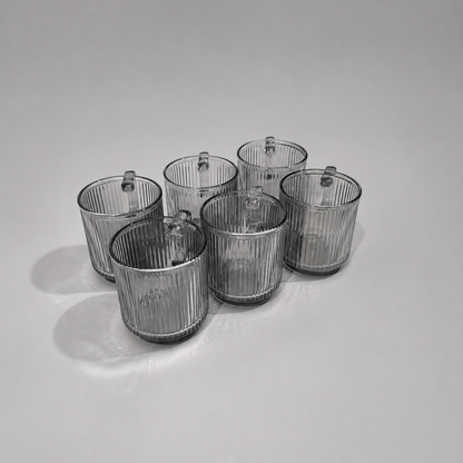 Set de 6 Tazas de Cristal Acanalado Gris Humo con Asa