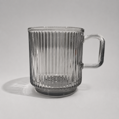 Set de 6 Tazas de Cristal Acanalado Gris Humo con Asa