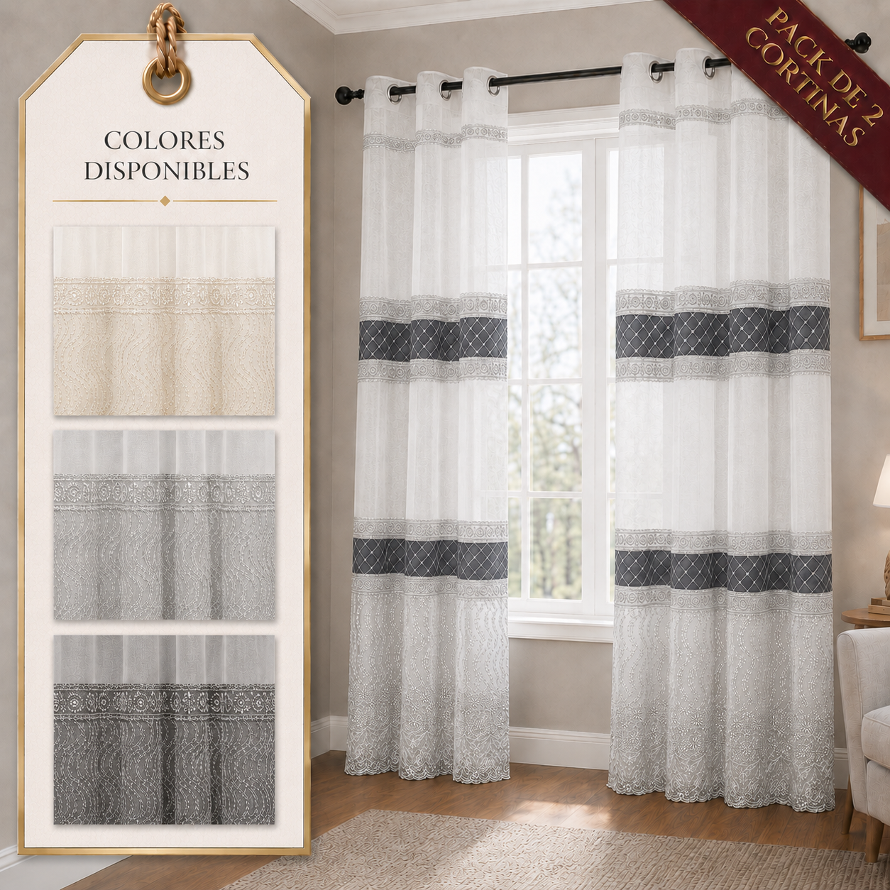 PACK X2 Cortina con Ojales 140 × 240 cm - Cortina Kubu