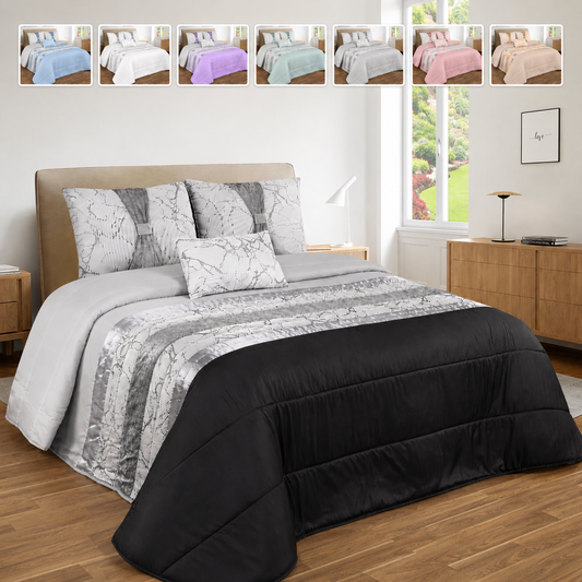 Colcha MARMORE Elegante – Conjunto Decorativo con Tres Almohadas, 250 x 260 cm