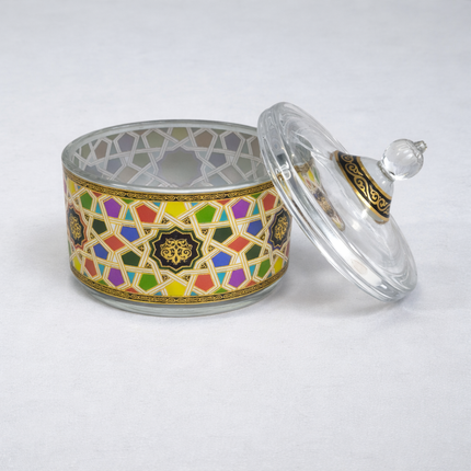 Conjunto de 3 Frascos Decorativos de Vidro com Design Geométrico e Detalhes Dourados