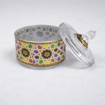 Set de 3 Frascos Decorativos de Vidrio con Diseño Geométrico y Detalles Dorados