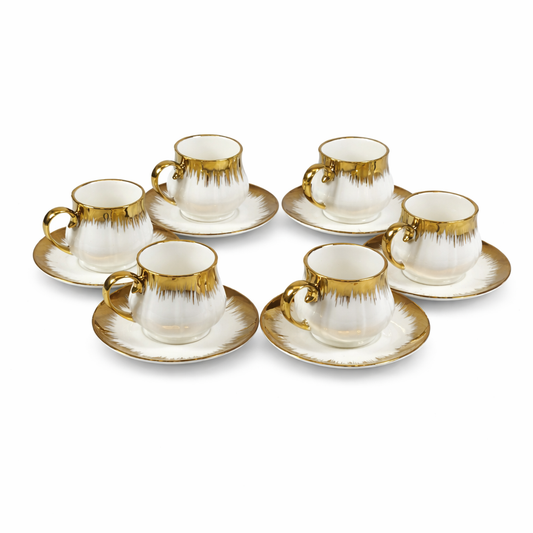 ✨ Set de 6 Tazas de Café en Porcelana Blanca con Acabado Dorado Elegante ✨